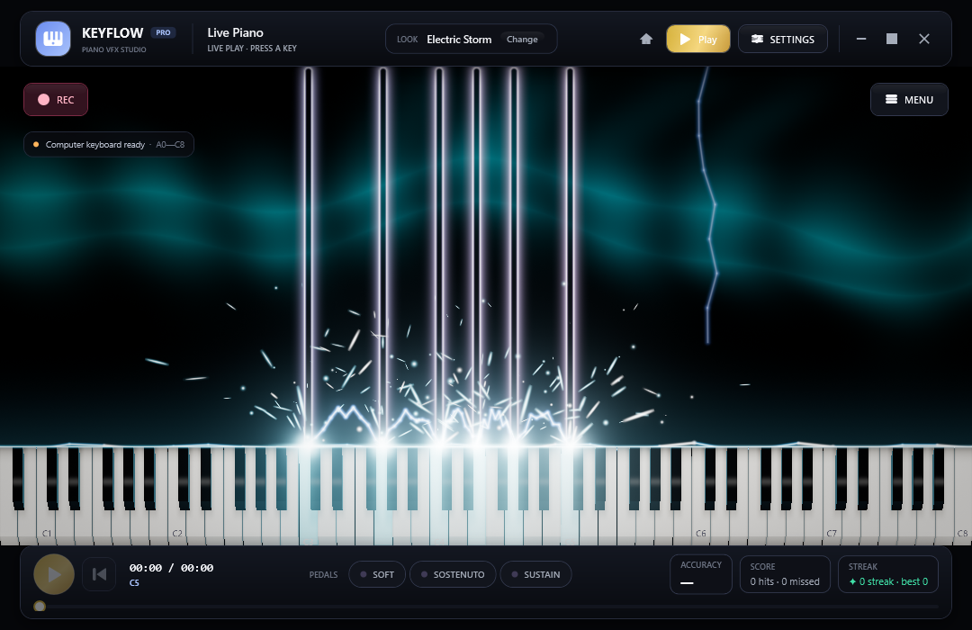 Electric Storm: speed lines and arcs between held keys