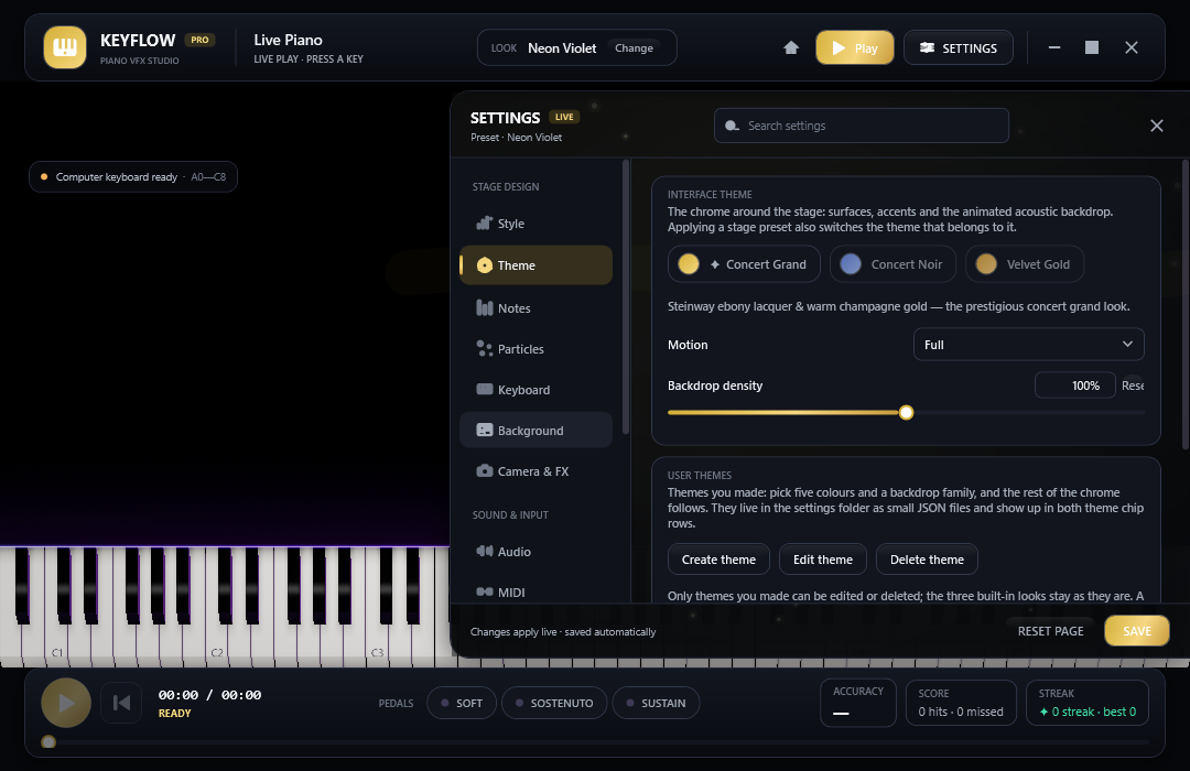 Three concert interfaces, plus the themes you make yourself